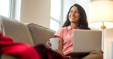 Young woman working at home