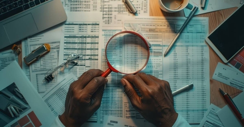 Magnifying glass over documents 