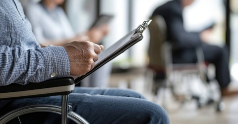 Man in wheelchair with paperwork