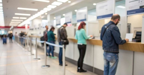 line of customers at bank counters