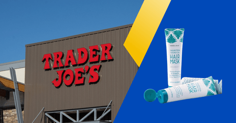 Collage pof Trader Joe&#x27;s store front and Hair Mask product