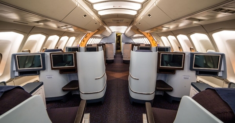 view of business class seating on an airplane