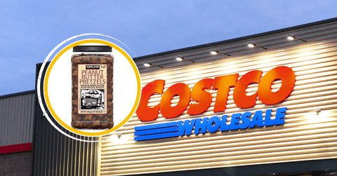 Costco header with peanut butter pretzels