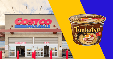 Costco store front and Ramen Noddle bowl collage