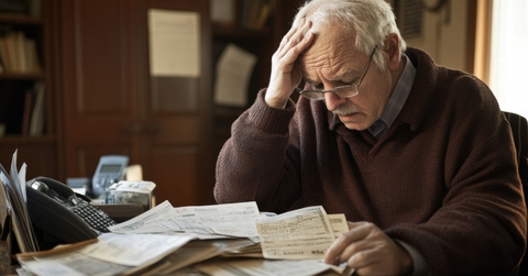 man is sitting at a desk with a pile of papers