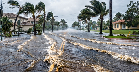 homes on flooded street