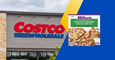 Costco storefront with Milton's frozen pizza