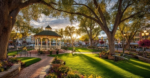 Colorful Town Square Gazebo At Golden Hour
