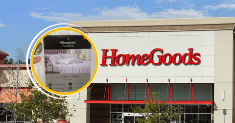 Collage of HomeGoods store front and BeautyRest sheet set