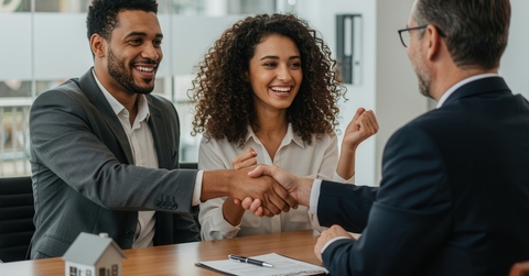 couple handshake mortgage officer