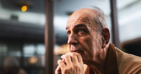 Close up portrait of pensive and worried senior man