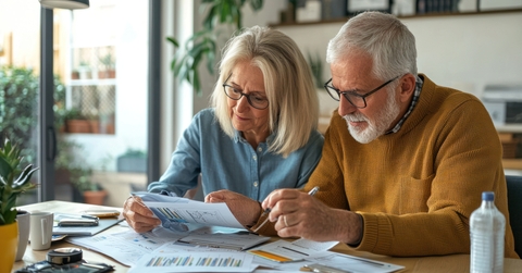 senior couple reviewing their retirement savings plan