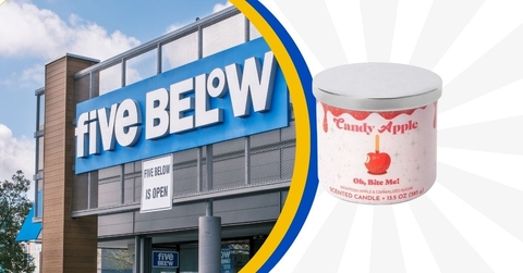 Five Below store with Candy Apple candle collage 