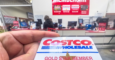Costco membership card holder in front of counter