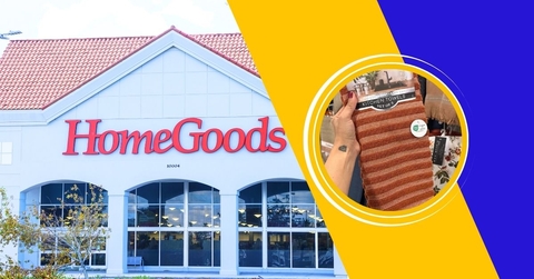 HomeGoods storefront with kitchen towels collage
