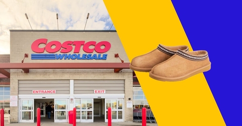 Costco storefront with slippers collage