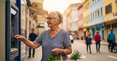 senior woman using atm machine