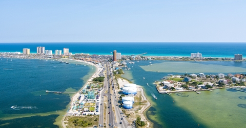 Aerial view of Pensacola Beach on Memorial Day