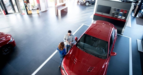 Car dealership showroom top view