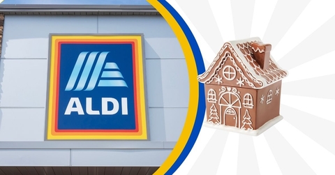 Aldi logo with holiday cookie jar collage