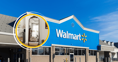 Walmart store front and floor mirror collage