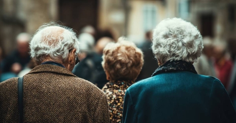 View of group of seniors from behind