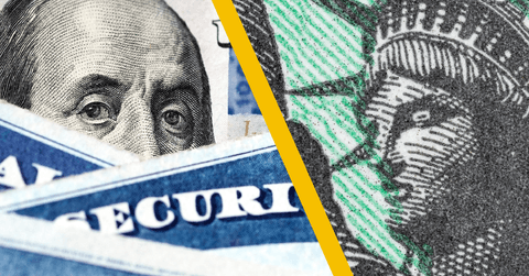Close up of Social Security cards and checks