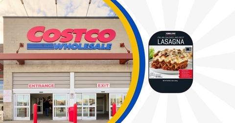 Costco store with Kirkland Signature lasagna collage