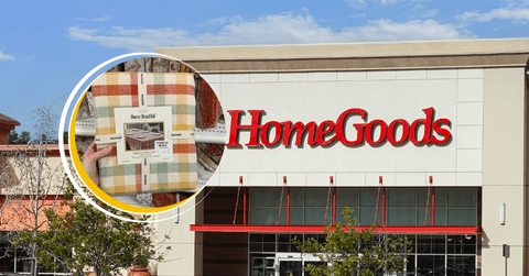 Collage of HomeGoods store front and product table cover