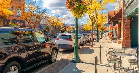 Small town historic downtown in fall