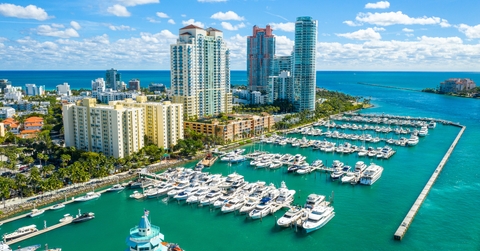 aerial view of miami beach marina