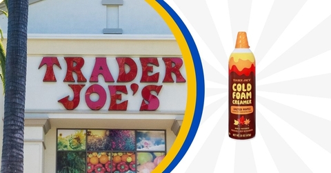 trader joe&#x27;s storefront and salted maple cold foam creamer