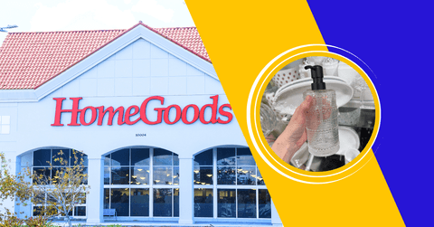 Collage of HomeGoods store and product soap liquid pump