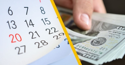 calendar page and stack of cash