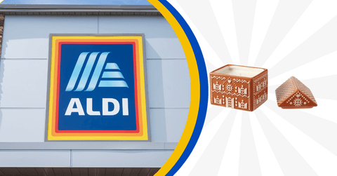 Aldi logo and candle product