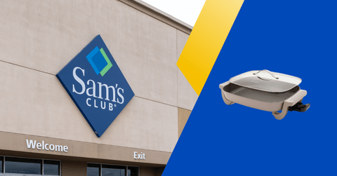 Collage of Sam&#x27;s Club front store and an electric pan product