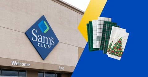 Sam's Club store with holiday kitchen towels