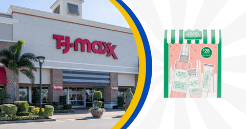 TJ Maxx storefront and gift set product collage