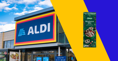 Collage of Aldi storefront and product