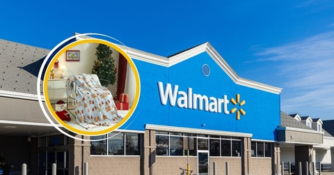 Walmart storefront with holiday blanket