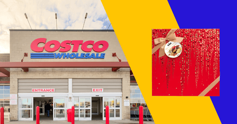 Costco storefront and box of Kirkland chocolate collage