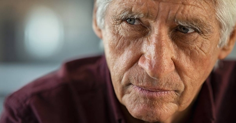 Close up face of worried senior man