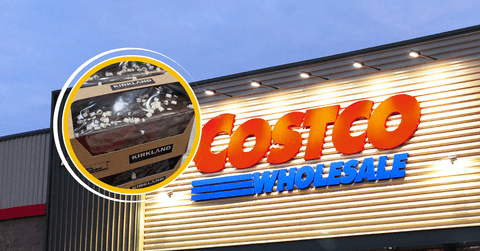 Costco storefront and Kirkland cake collage