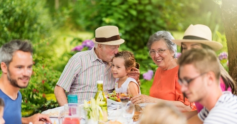 Family gathering outdoors