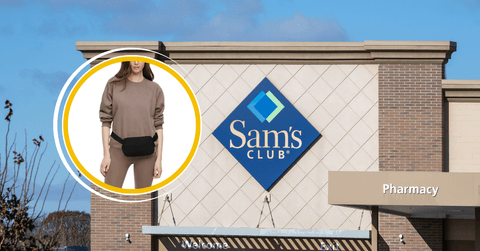 Collage of Sam's Club storefront and a model wearing clothing products