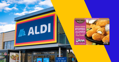 Collage of Aldi storefront and product