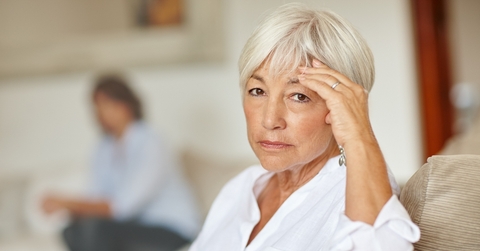 A frustrated older woman