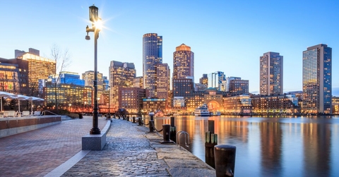 Boston harbor and financial district, Massachusetts