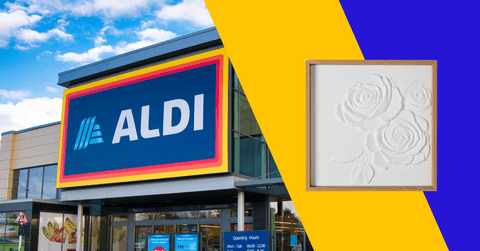 Collage of ALDI storefront and wall art