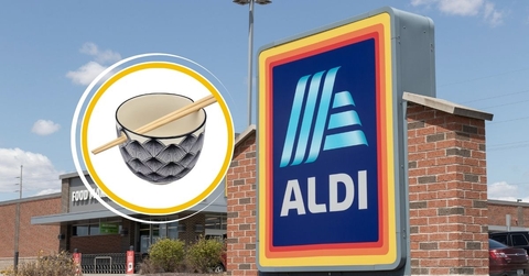 Aldi sign with bowl collage
